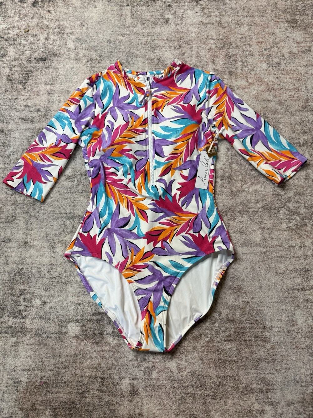 Anne Cole Long Sleeve Open Back One Piece Rash Guard Swimsuit Sz 6